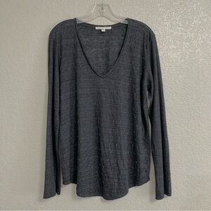 Burning Torch Sweater Top Women L Beaded Linen Lightweight Semi Sheer Gray Boho